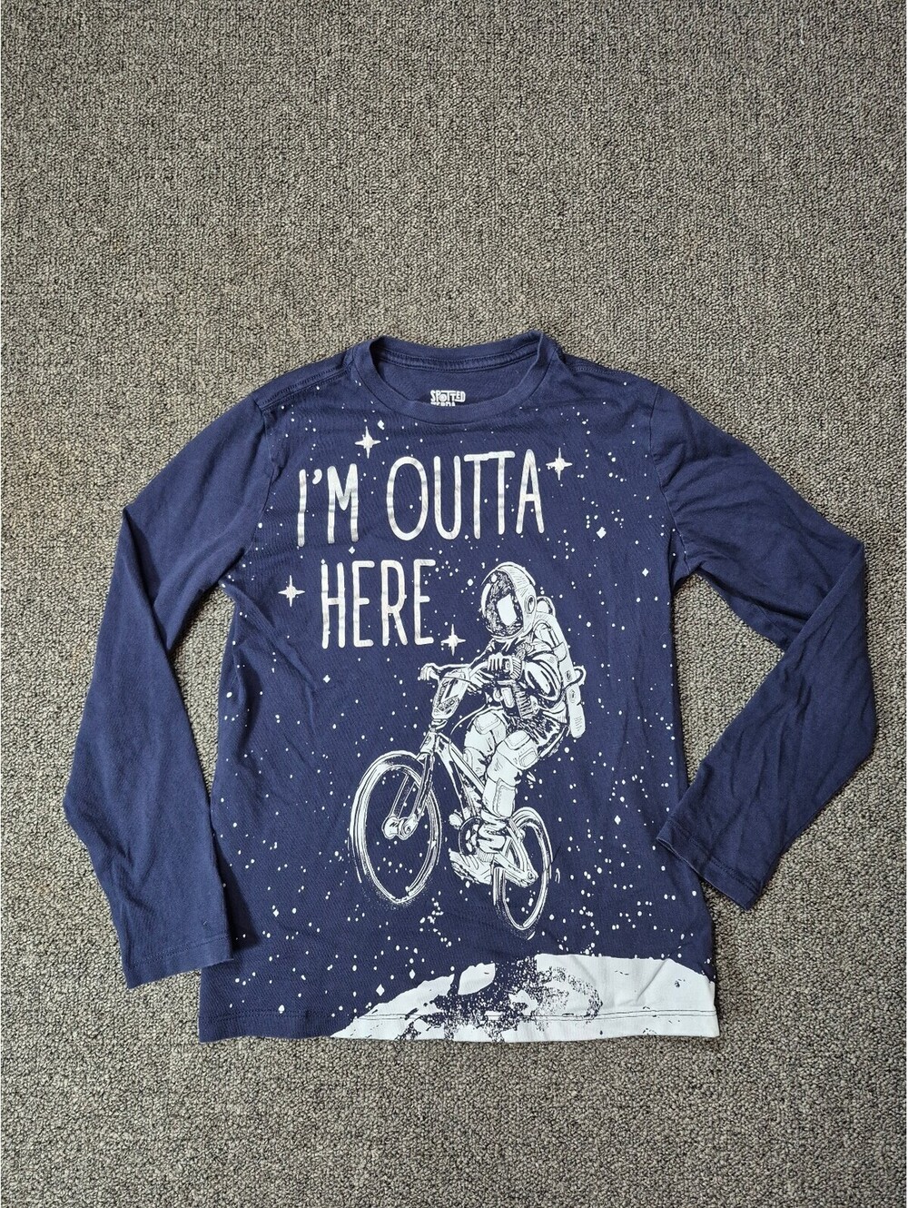 Spotted Zebra Kids Size 8 Navy Astronaut Bicycle “I’m Outta Here” Long Sleeve